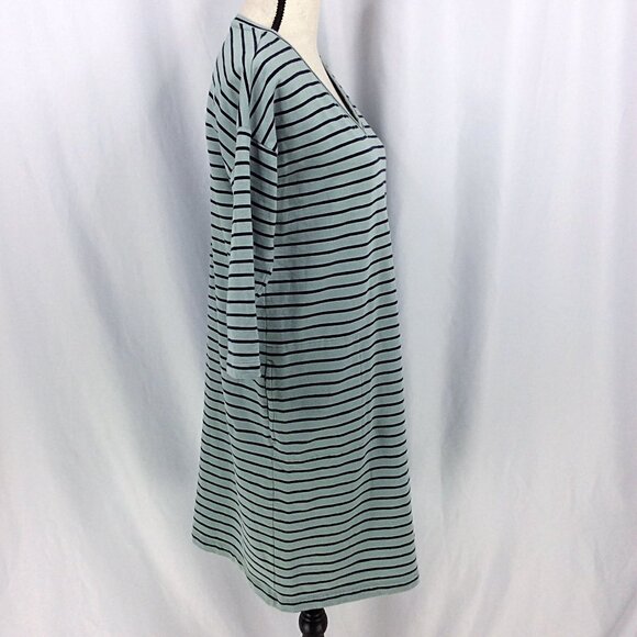 J Jill Pima Cotton Pullover Dress Womens Size Small Seafoam Striped Pockets - Picture 2 of 11